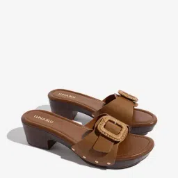 LUNA BLU by Westside Tan Buckle-Detailed Block-Heel Sandals-picture-41