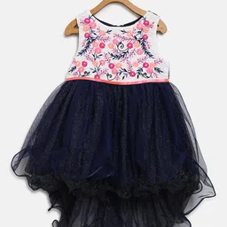 Nauti Nati Girls Navy Blue & White Floral Embroidered Fit & Flare Dress-image-31