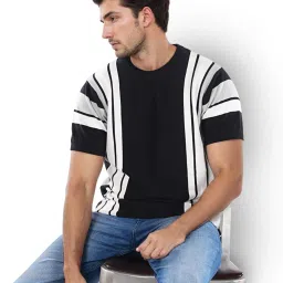 celio Celio* Black Straight Fit Striped T-Shirt image 4