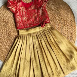 Kedar Fab Girls Red & Gold Zari Woven Design Lehenga With Blouse-picture-15
