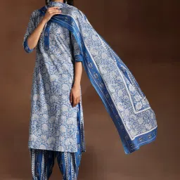 Libas Blue Cotton Printed Kurta Salwar Set With Dupatta image 4
