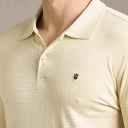 Louis Philippe Beige Cotton Slim Fit Texture Polo T-Shirt image 4