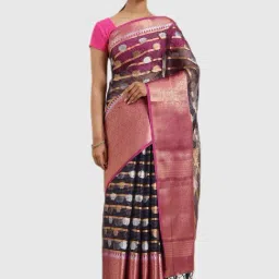 Mimosa Blue Textured Saree With Blouse-picture-48
