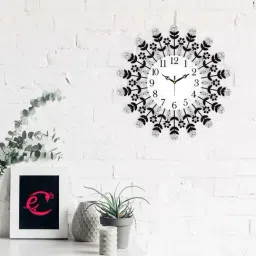 eCraftIndia Stone Series Black & White Iron Round Wall Clock - Set of 1-image-50