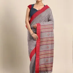 Kalakari India Grey & Red Cotton Woven Saree With Unstitched Blouse-picture-46