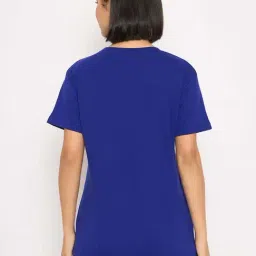 Clovia Blue Cotton Regular Fit Printed T-Shirt image 2