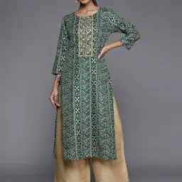 KSUT Green Printed Straight Kurta-image-12