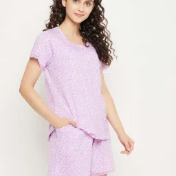 Clovia Purple Floral Print Top & Shorts Set image 4