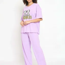 Clovia Purple Cotton Printed Top & Pyjama Set image 4