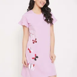 Clovia Purple Cotton Printed Night Dress image 4