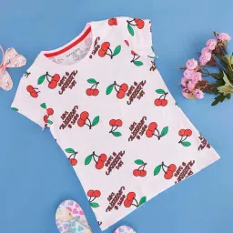 Pantaloons Junior Kids White & Peach Cotton Graphic Tops & Tees-image-52