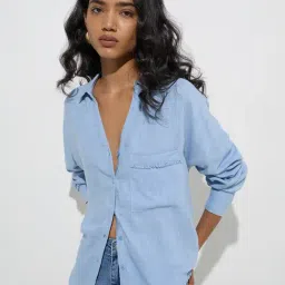 LOV by Westside Light Blue Solid Shirt-picture-35