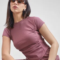 Street By Tokyo Talkies Ribbed Gathered Ruched Crop Fitted Top-picture-14