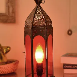 Homesake Copper-Toned Self Design Handcrafted Table Lantern-image-45