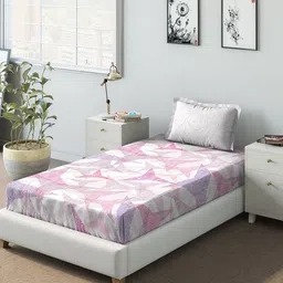 DDecor Purple & Off-White Floral 140 TC Cotton 1 Single Bedsheet with 1 Pillow Cover-picture-22