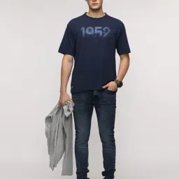 Crocodile Navy Blue Cotton Printed Relaxed Fit T-Shirt image 5