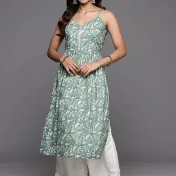 Varanga Sea Green Cotton Floral Print A Line Kurta-picture-25