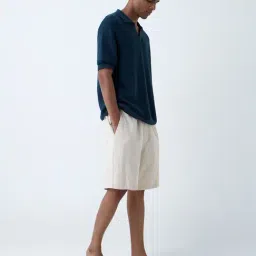 ETA by Westside Dark Teal Knit-Textured Relaxed-Fit Cotton Polo T-Shirt image 3