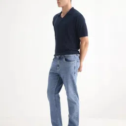 Rare Rabbit Blue Cotton Regular Fit Solid Jeans image 4