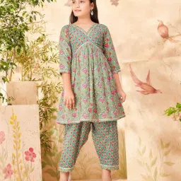 Aarika Kids Green Cotton Printed Kurti, Patiala & Salwar image 4