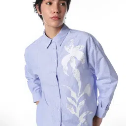 Only Blue Polyester Striped Shirt image 3