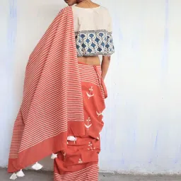 Chidiyaa Rust Striped God Saree image 4