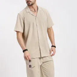 SHOWOFF Beige Cotton Relaxed Fit  Co-Ords-image-1