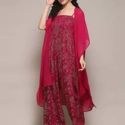 Biba Pink Straight Fit Printed Jumpsuit & Shrug image 3