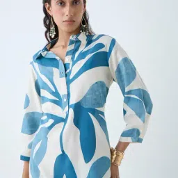 Utsa by Westside Blue Leaf Printed A-Line Kurta image 4