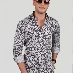 Almaty White Cotton Slim Fit Printed Shirt-picture-19