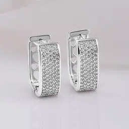 Rubans Rhodium Plated Zirconia Studded Tarnish Free Waterproof Classic Hoop Earrings-image-26