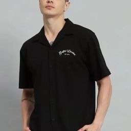 Griffel Black Cotton Loose Fit Printed Shirt-picture-44