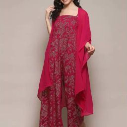 Biba Pink Straight Fit Printed Jumpsuit & Shrug-picture-6