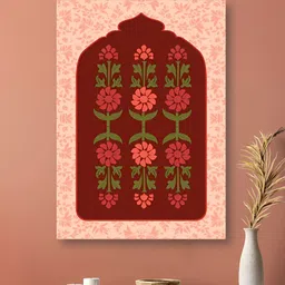 nestroots Red & Green Menagerie of Blooms Floral Wooden Painting Wall Art-picture-18