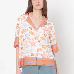 Vero Moda White & Orange Viscose Printed Shirt-picture-13