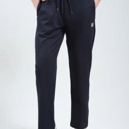 Monte Carlo Navy Blue Cotton Blend Regular Fit Solid Trackpants-picture-1
