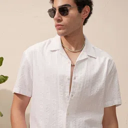 HIGHLANDER Textured Cuban Collar Cotton Oversized Fit Shirt-picture-37