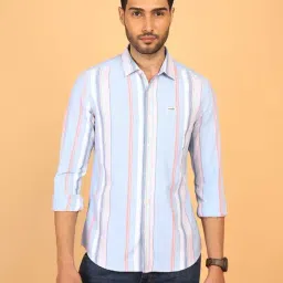 Wrangler Blue Regular Fit Striped Cotton Shirt-image-0