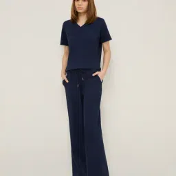 studiofit women Studiofit by Westside Navy Seersucker High-Rise Track Pants image 3