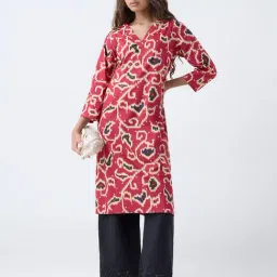 Utsa by Westside Red Floral Printed Cotton Straight Kurta-image-14