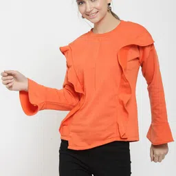 Belle Fille Women Orange Solid Sweatshirt-picture-38