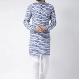 Hangup Men Blue Geometric Printed Kurta-picture-10