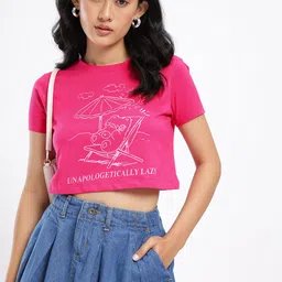 DressBerry Carefree Chic Printed Boxy Crop T-shirt-image-1