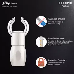 Godrej Ultra Scorpio 40 mm Brass and Stainless Steel Electroplated Finish 3 Keys Padlock image 4