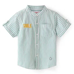 Babyhug Cotton Woven Half Sleeves Shirt Stripes & Text Embroidery - Green-picture-13