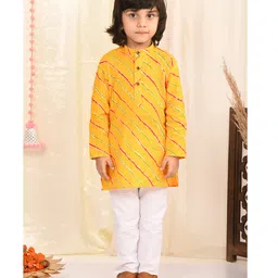 Superminis Full Sleeves Leheriya Printed Kurta With Pyjama Set - Yellow-picture-12