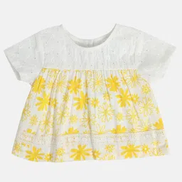 MINI KLUB Cotton Half Sleeves Floral Printed Top - White-picture-41