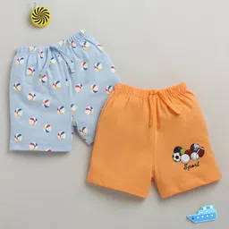 BUMZEE Cotton Knit Above Knee Length Ball Printed Shorts Pack Of 2 - Orange & Light Blue-image-25