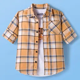 Pine Kids Cotton Woven Full Sleeves Checks Shirt With T-Shirt - Multicolour-picture-21