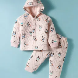 Doreme Knit Full Sleeves Co-Ord Hooded Winter Wear T-Shirt & Joggers Set With Panda Print - Pink-picture-11
